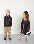Gigi and Max Kane Tartan & Ruby Dot Christmas Tartan Button Dress
