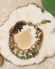 Rustic Creek 7.5-8.5" Czech Glass, Turquoise, Leather Multistrand Bracelet