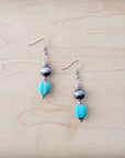 **Western Blue Turquoise w/ Silver Bead Drop Earring 200w