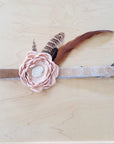 Leather Hat Band w/ Silk Flower & Feathers-Blush (Band Only) 953a