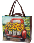 Vintage Red Truck And Sunflowers Tote Bag