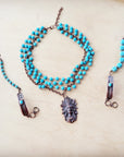 **Blue Melon Turquoise Beaded Bracelet on Copper Feather 810u