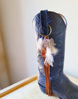 Boho Western Boot Bling Charm with Leather Fringe Cognac 500e