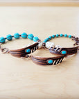 White Chunky Turquoise Beaded Bracelet on Copper Feather 810s