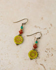 Czech Glass and Lime Flower Earrings