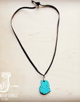 **Turquoise Slab Pendant on Leather Cord Necklace 254d