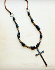**Aqua Terra Wood Necklace with Copper Cross 237d
