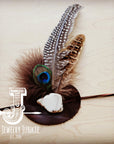 White Turq, Peacock Feather, & Leather Hat Band (Band Only) 980v