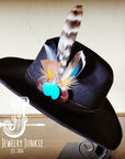 Blue Turquoise, Tan Feather & Leather Hat Band (Band Only) 981a