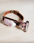Sunstone Slab Narrow Leather Cuff Bracelet 001ab