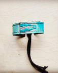**Narrow Leather Cuff w/ Adjustable Tie Turquoise Steer Head 013j