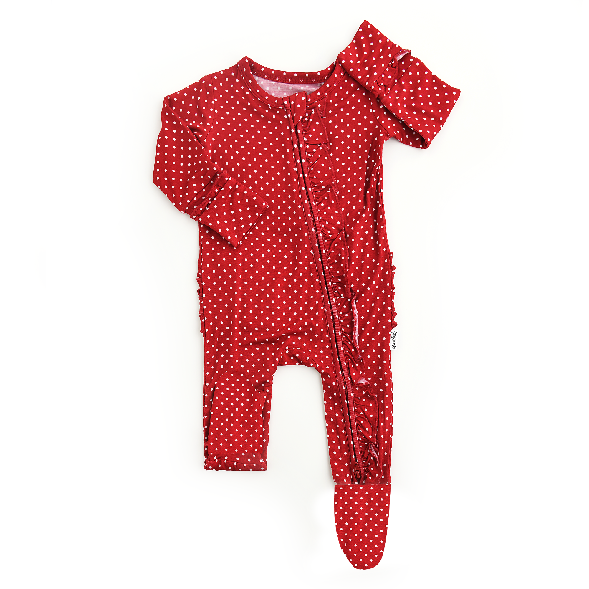 Gigi and Max Ivy Red Polka Dot Ruffle Zip Romper