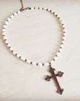 Genuine Freshwater Pearl Collar Boho Necklace w/ Cross 263s