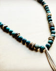 **Frosted African Turquoise Necklace Wood Beads Leather Tassel 257z