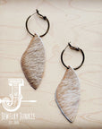 **Antique Gold Hoop Earrings w/ Dark Tan Hair-on-Hide 214e