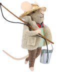 Felt Fishing Mouse Critter Ornament