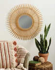 Large Round Rattan Sunburst Decorative Mirror