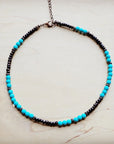 Blue Turquoise, Wood and Copper Beads Collar Necklace 230g