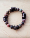 Genuine Picasso Jasper and Wood Stretch Bracelet 810p
