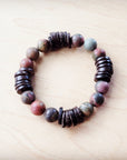 Genuine Picasso Jasper and Wood Stretch Bracelet 810p