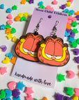 Garfield Cat Hand Painted Wood Dangle Earrings
