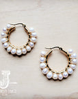 **Wire Wrapped Freshwater Pearl Beaded Hoop Earrings 221b