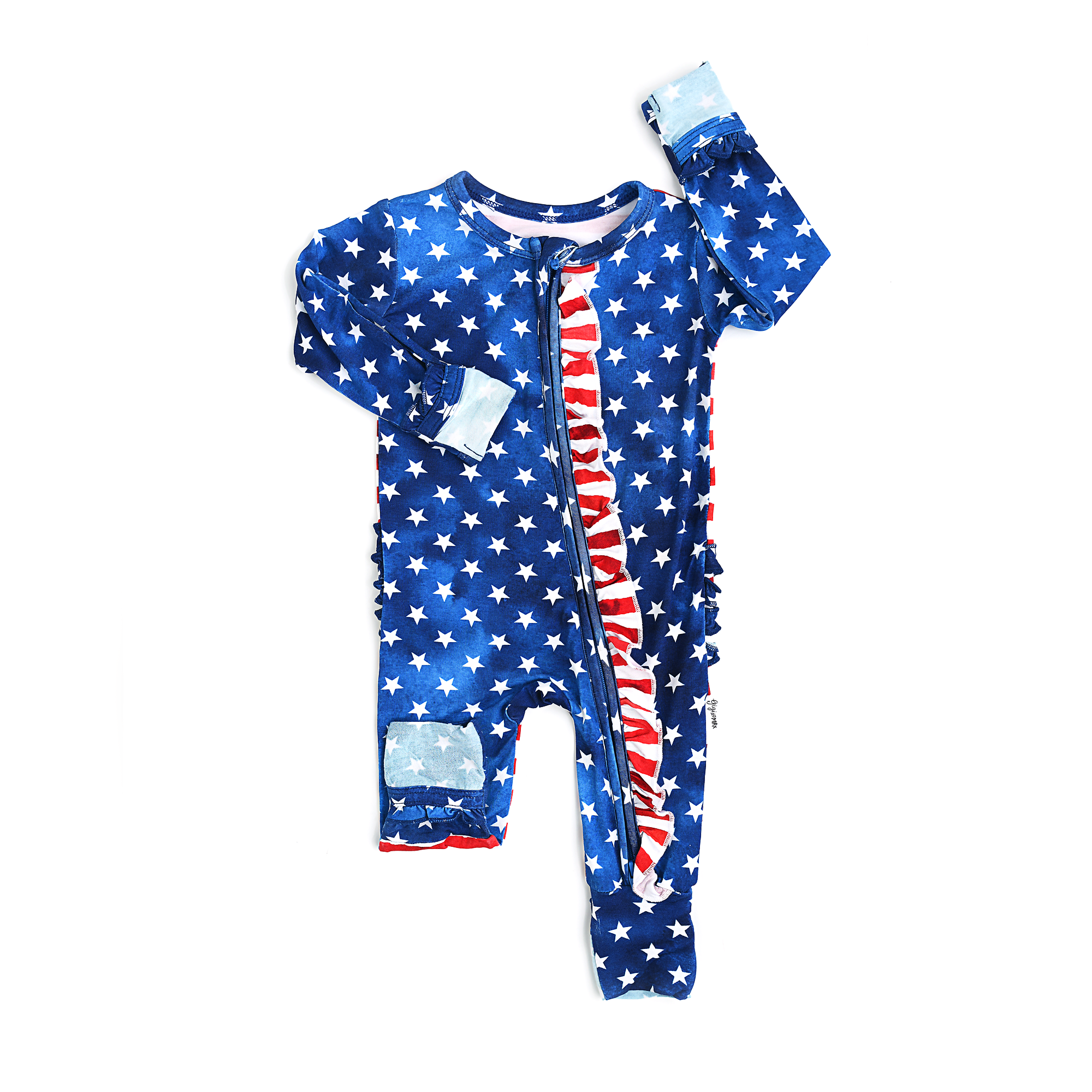 Gigi and Max Stars & Stripes Ruffle Zip Romper