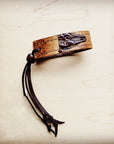 **Narrow Leather Cuff w/ Adjustable Tie Tan Steer Head 013jj
