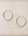**Medium Stainless Steel Engraved Hoop Earrings 14K Gold Plating 200d