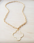 Matte Gold Quatrefoil Pendant Necklace 257lg