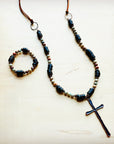 **Aqua Terra Wood Necklace with Copper Cross 237d