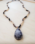 Black Lava Beaded Necklace w/ Druzy Pendant 257lb