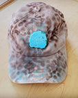 Hand-Painted Leopard Suede Baseball Cap w/ Turquoise-Ivory 986m