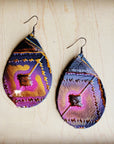 Leather Teardrop Earring-Magenta Navajo 215o