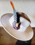 Boho Western Hat w/ Feather Tie Hat Band-Bone 982m