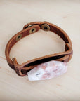 Sunstone Slab Narrow Leather Cuff Bracelet 001ab