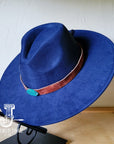 **Boho Western Felt Hat w/ Choice of Hatband- Navy 990a