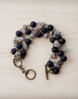 Labradorite and Lava Triple Strand Bracelet 808k