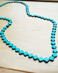 **Long Turquoise Beaded Cross Necklace 258L