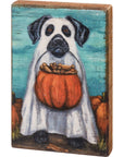 Ghost Dog Halloween Block Sign