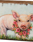 Adoring Piglet With Floral Wreath Decor