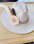 Leather Hat Band w/ Silk Flower & Feathers-Ivory (Band Only) 952s