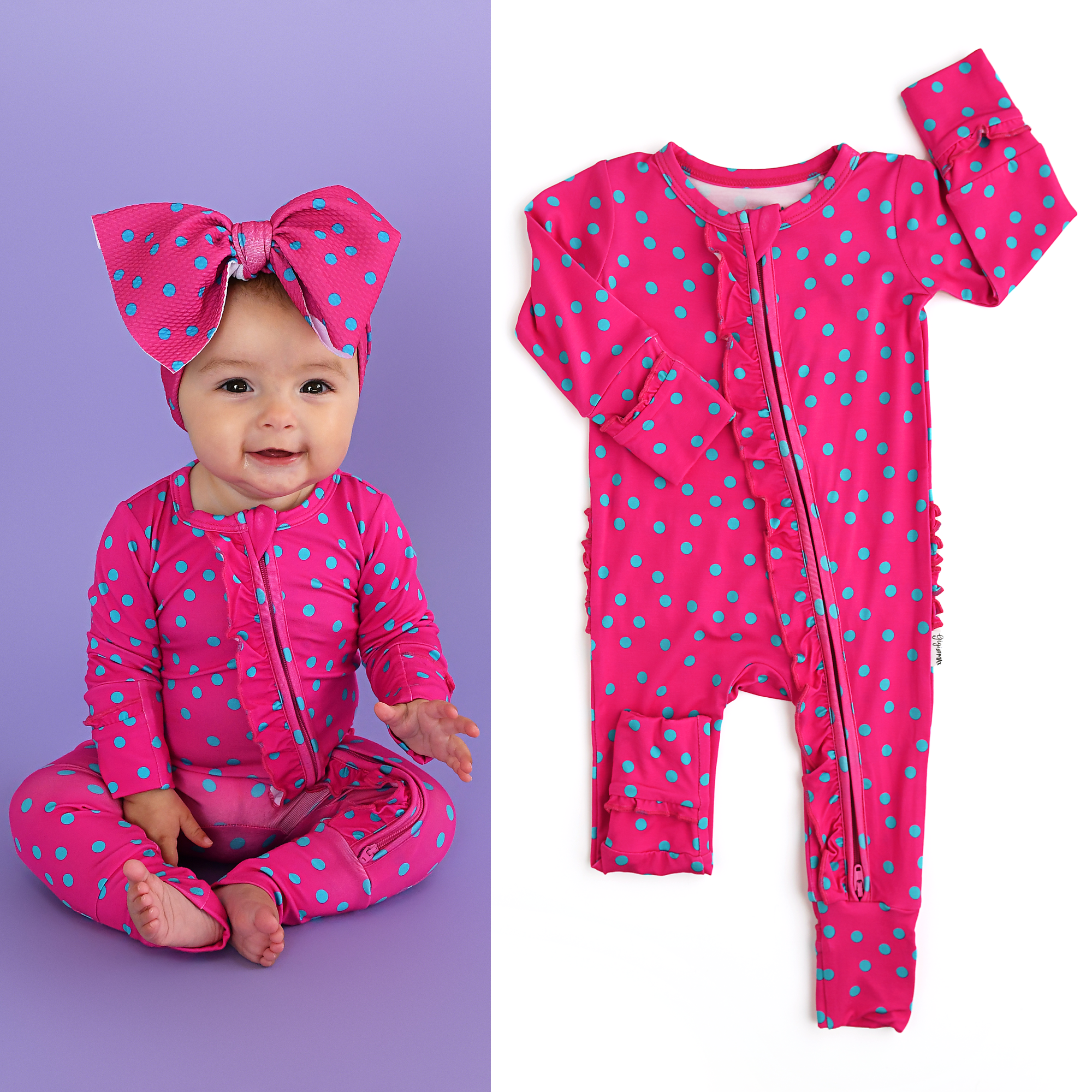 Gigi and Max Evelyn Dot Ruffle Zip Romper