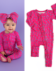 Evelyn Dot Ruffle Zip Bamboo Valentines Day Baby Outfit Dot