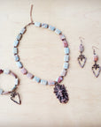 Genuine Aqua Terra Collar Necklace w/ Copper Indian Pendant 261n