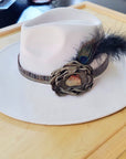 Leather Hat Band w/ Silk Flower & Feathers-Olive (Band Only) 952z