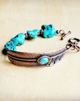 Blue Chunky Turquoise Feather Beaded Bracelet 809m