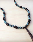 Natural American Turquoise Necklace w/ Wood Beads & Tassel 262i