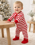 Candy Cane Christmas Stripe Baby Zipper Romper - 100% Cotton