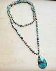 Frosted Amazonite Long Beaded Necklace with Agate Pendant 260o